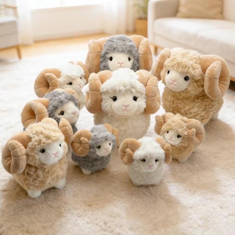 Hugging Appease Big Horn Sheep Stuffed Animal Warm Cozy Fluffy Sheep Plush Doll Birthday Gift