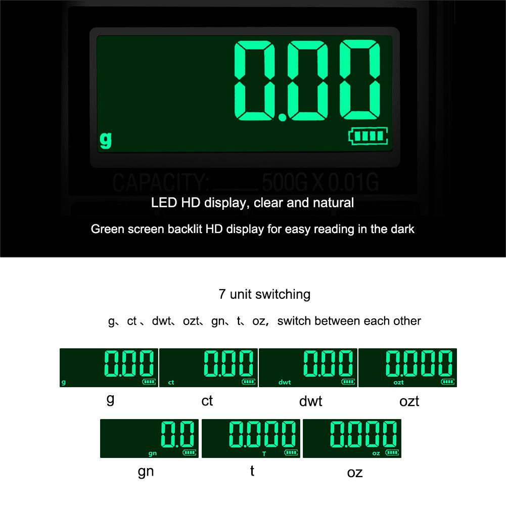 Portable Electronic Jewelry Scale 0.01g 100g/200g/300g/500g/1000g USB Plug-in Pocket Scales