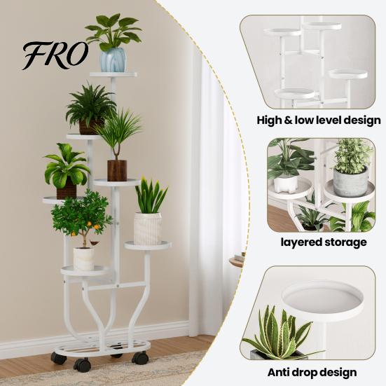 Metal Flower Shelf Plant Stand with Wheels, 6 Tier Shelf, Corner Multiple Plants Holder Rack, Rolling ?Indoor Planter Display for Living Room,