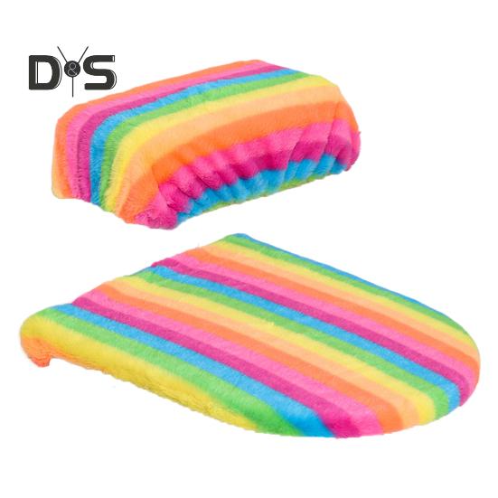 Мягкий плюшевый чехол для унитаза, набор с эластичными краями радужного цвета, легко подгоняемый чехол для унитаза, декор для ванной комнаты