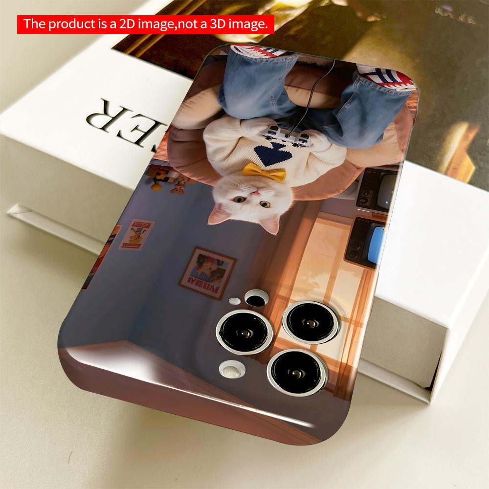 White Cat Gamer in Cardigan & Bowtie All inclusive film hard phone case, compatible with iPhone 18 Pro Max 17 16 15 14 13 12 11