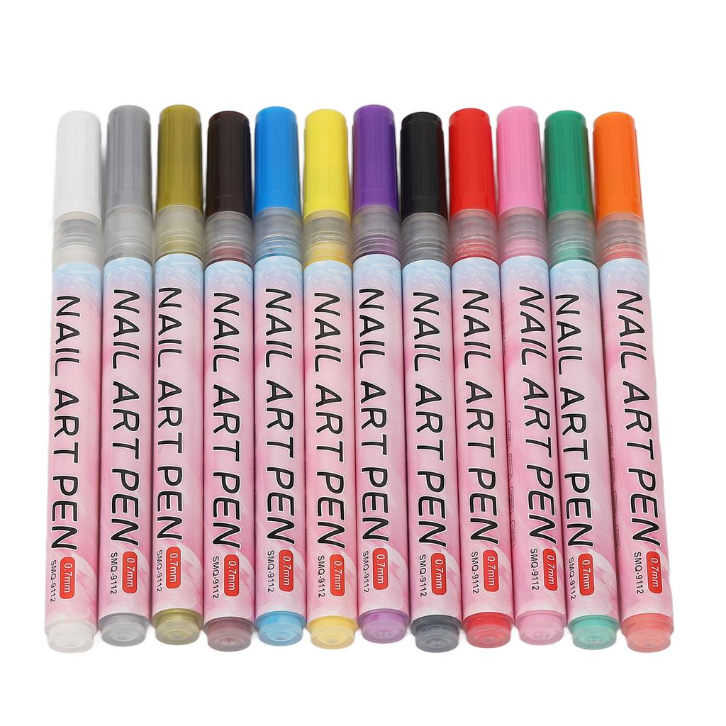 Набор ручек для нейл-арта 12 цветов Быстросохнущие Портативные Стойкие Ручки для рисования и росписи ногтей для деталей и линий