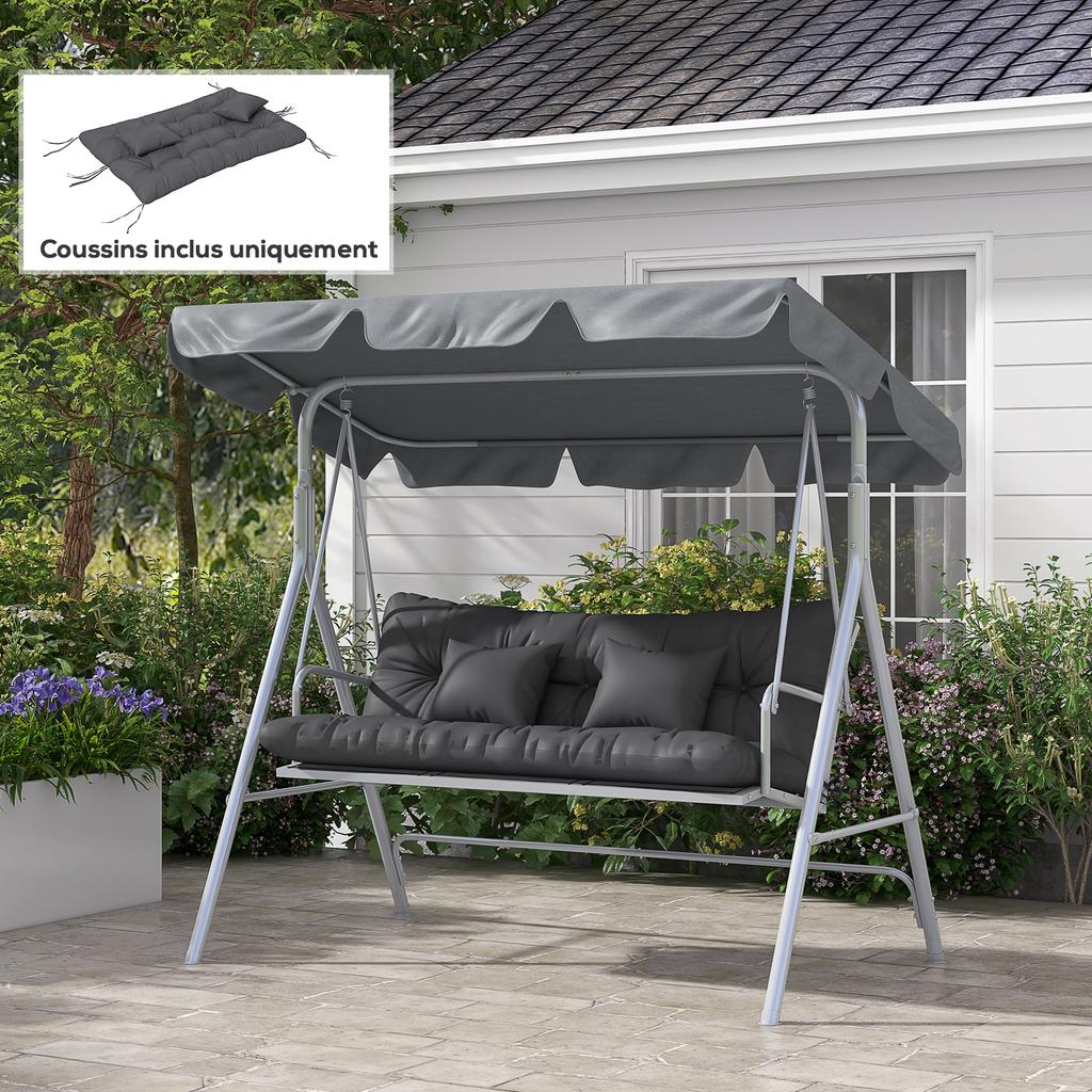 Set of 4 Outdoor Cushions for Garden Swing, 1 Seat Cushion Back Cushions and 2 Pillows