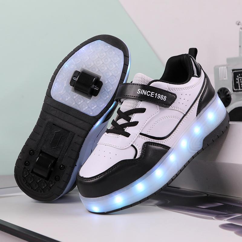 New Children's LED Light up Roller Skates Walk Shoes Wheels Rotation Button Sports Double-Wheel Roller Skate Shoes Boys And Girl