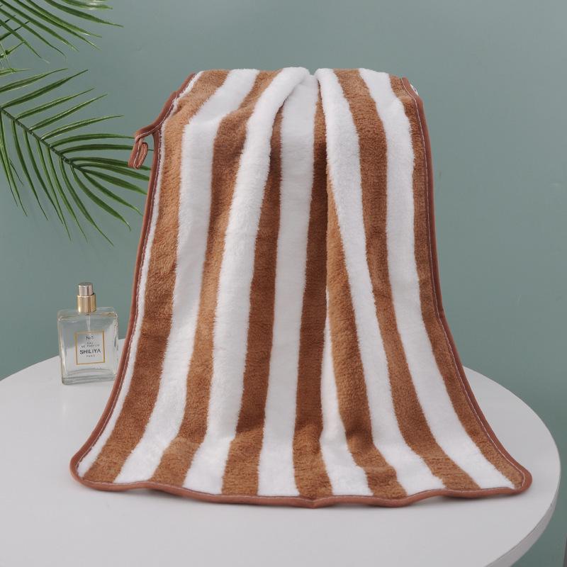 Coral Fleece Wide Stripe Bath Towel - Soft, Absorbent, and Comfortable for Home Use