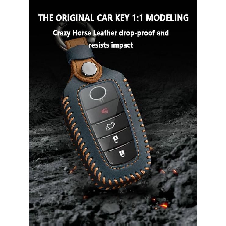 for Toyota Key Fob Cover Leather Car Key Case Keychain Fob Holder Compatible for Corolla Cross Crown Grand Highlander Prius Land Cruiser RAV4 Prime