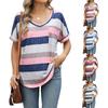 Женская полосатая футболка с V-образным вырезом и карманом на рукавах