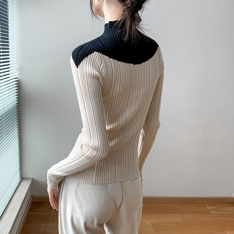 Женский вязаный свитер с полувысоким воротом, осенне-зимний дизайн, облегающий свитер с эффектом потертости, женская утягивающая рубашка с топом