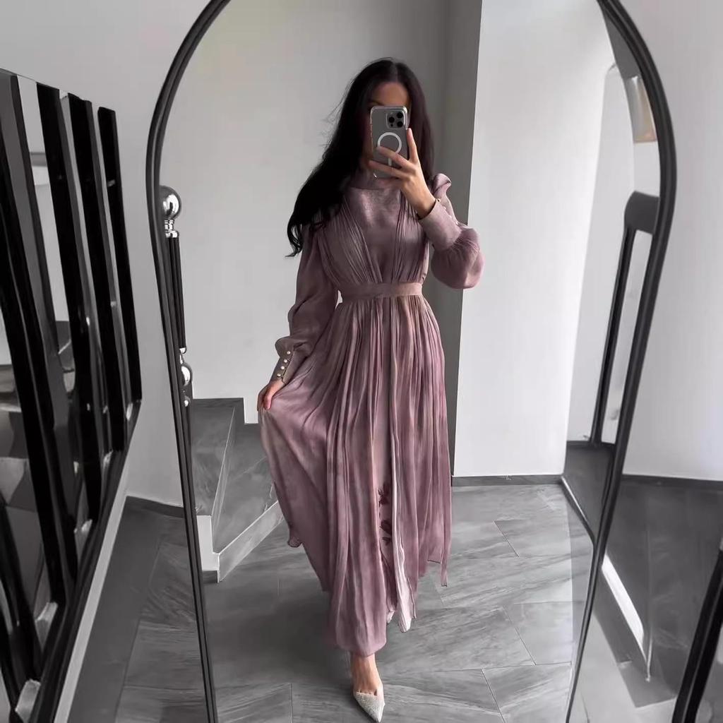 2024 Осеннее платье с цветочным принтом, завязкой на талии, стройнящее, плиссированное