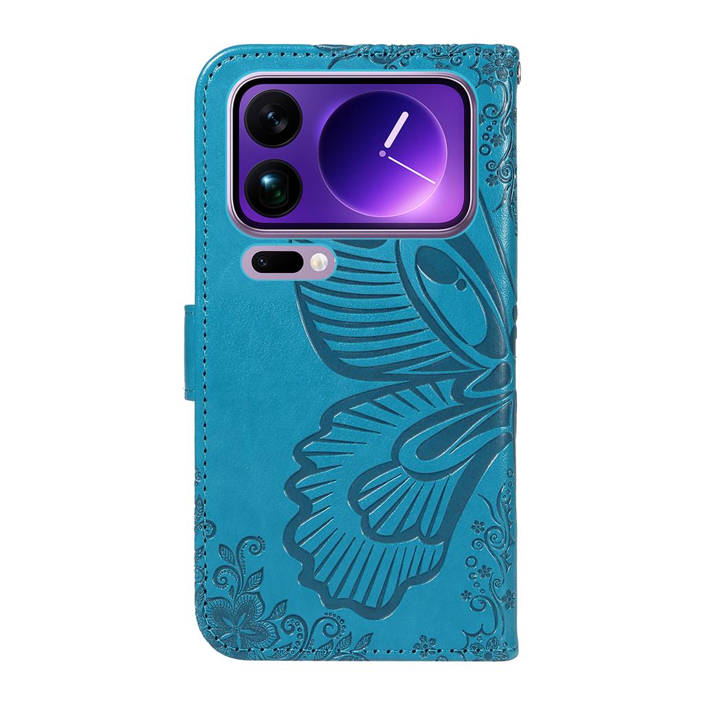 For Xiaomi 17 Pro Max Case Butterfly Pattern PU Leather Folio Flip Phone Cover - Blue