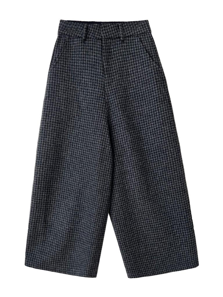 Женские ретро брюки в клетку из шерсти, укороченные, широкие - 80% шерсти, уплотненные для зимы