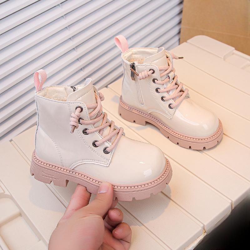 Универсальные детские блестящие кожаные ботинки для середины осени и зимы