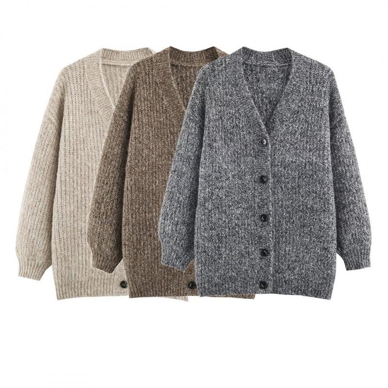Womens Oversized V-Neck Knit Cardigan Sweater Soft Loose Fit 2026 Minimalist Street Style