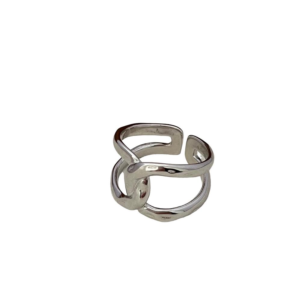 Dual Ring Intertwined Knot Geometric Minimalist Finger Ring