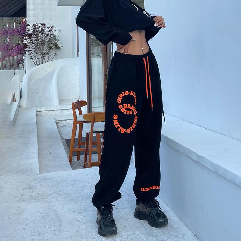 Спортивные штаны с зеленым принтом, женские корейские модные спортивные штаны большого размера, мешковатые широкие брюки в стиле хиппи, уличная одежда