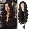 Synthetic Women Fashion Long Body Wave Brown Wig Without Bangs Fiber Lace Front Wig Daily Wear Party