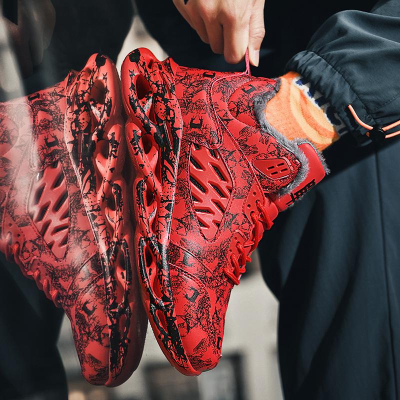 TUINANLE Мужские зимние ботинки с принтом граффити, зимние плюшевые теплые кроссовки на платформе, нескользящие, мужская спортивная обувь