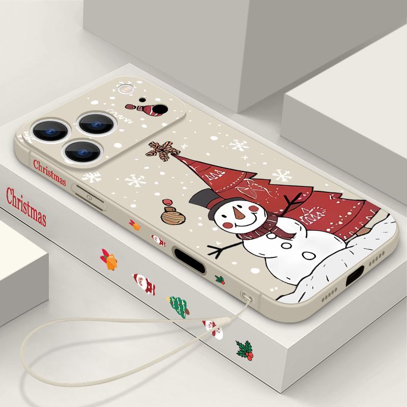 Чехол-шнурок с рисунком рождественского снеговика для iPhone 17 15 16 Pro Max 12 13 14 Pro Max 16e Air 11 Ударопрочный мягкий ремешок Чехол для телефона