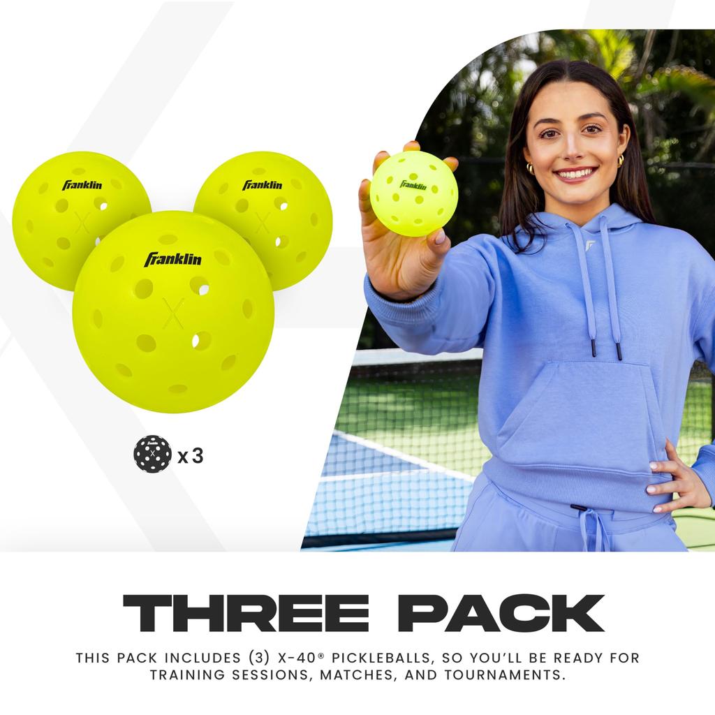 Мячи для пиклбола Franklin Sports X-40, для улицы, ярко-желтые, одобрены USAPA, US Open, Упаковка из 3 штук [Официально импортировано из Японии]