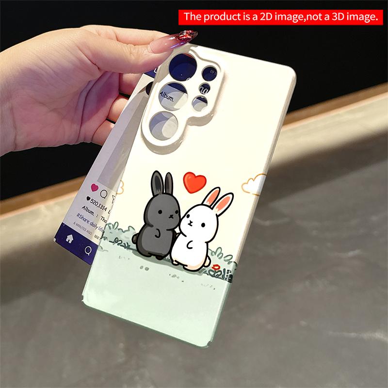 2DFlat Samsung phone case Cute Bunnies Holding Hearts Sky Background Applicable to Galaxy S23 S24 S25ULTRA S26 A12 A14 A15 A16 A54 A55