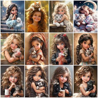 DIY Алмазная картина Портрет девушки Набор для вышивки крестом Детская алмазная вышивка Кошка Собака Мозаика Мультфильм Ребенок Подарок