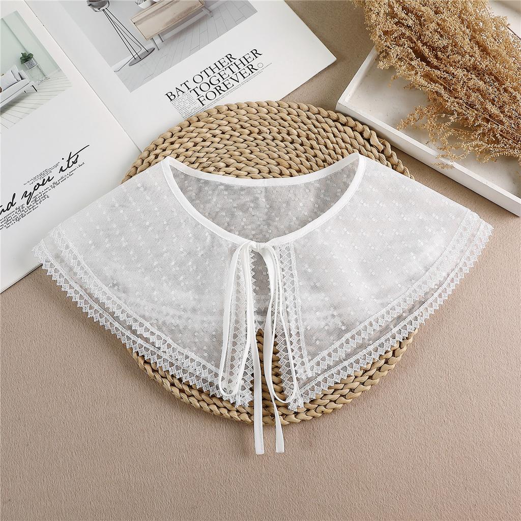 Linbaiway Lace Chiffon Doll Fake Collar Ladies Shawl Wrap Removable Detachable Embroidered False Collar Clothes Accessory