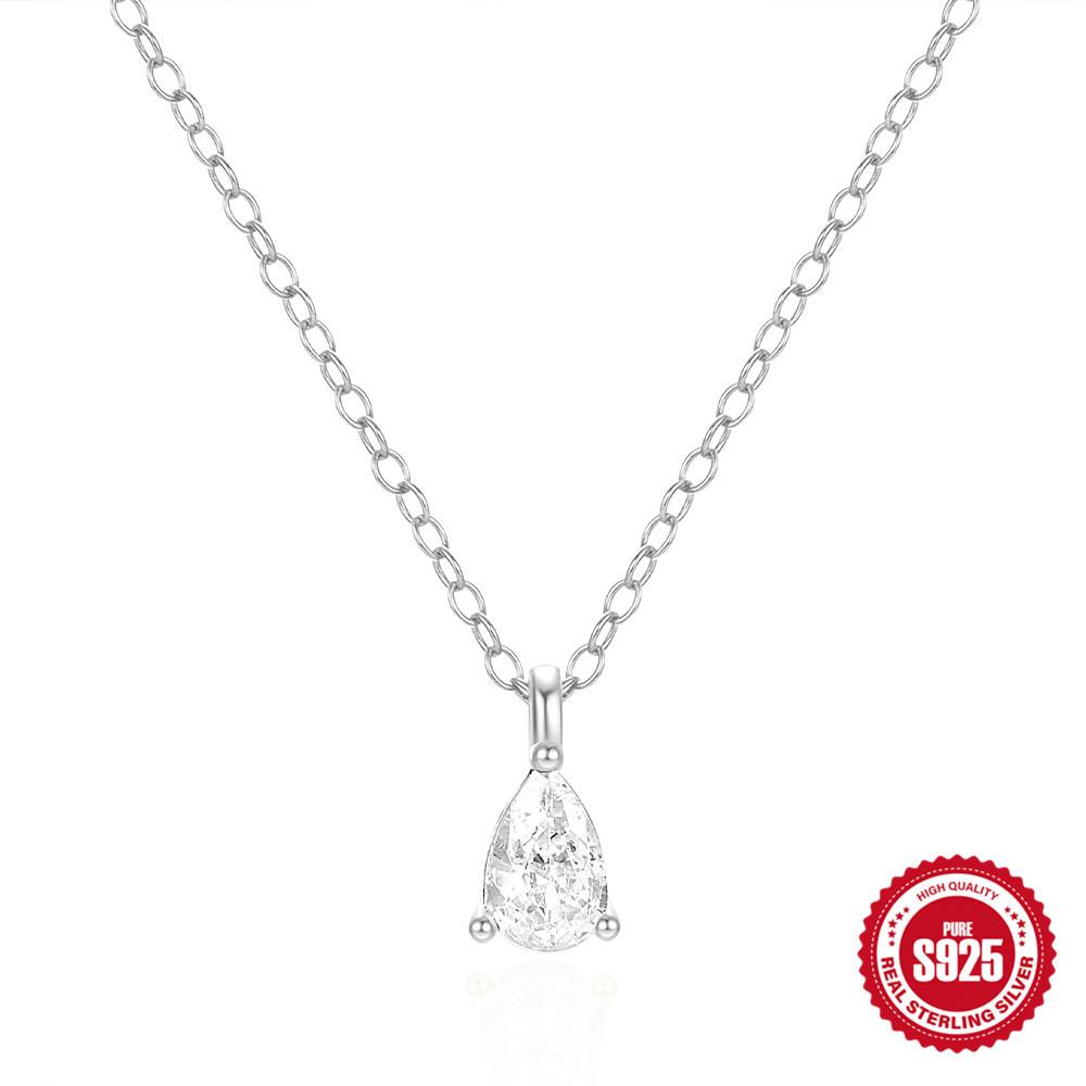 Stylish And Simple S925 Sterling Silver Daily With Classic Water Drop Diamond Temperament High-End Women'S Necklace