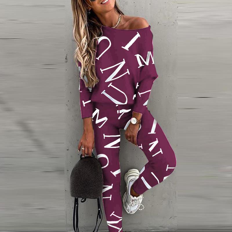 GMXIA Autumn Women's Long-sleeved and Long-pants Casual Set with Letter Prints