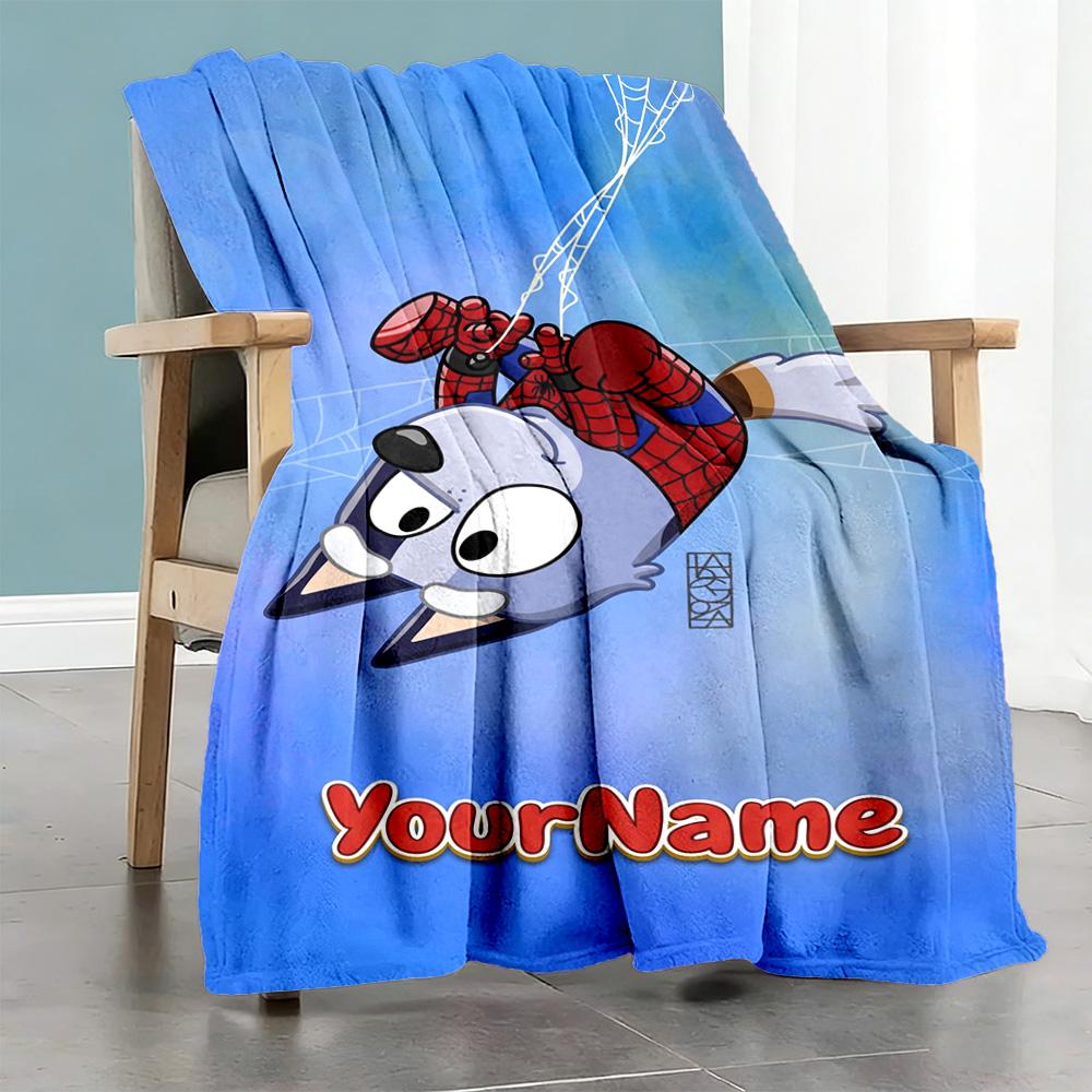 Bluey 45 Customize Your Name Blanket Lightweight Personalized Blanket Soft Warm Cozy Great for Seaside Bed Office Chair Bedding for All Occasions