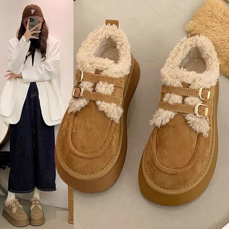 Флисовые Birkenstocks Новые зимние утолщенные теплые плюшевые хлопковые ботинки на платформе снегоступы