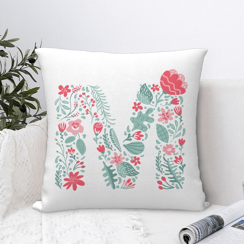 Cute Floral Letter Pillow Case Sofa Decorative Home Double-sided Printing Short Plush Cushion Cover Throw Pillow Cover Gifts