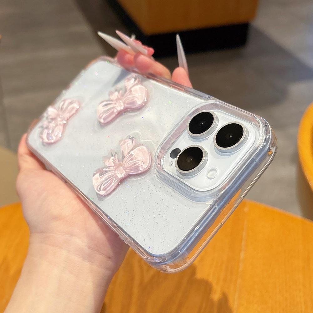 Милый 3D Розовый Бантик Блестящий Чехол для Телефона iPhone 17 16 15 14 13 12 11 Pro Max Plus Роскошный Прозрачный Ударопрочный Бампер