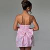 Summer European & American Women's Solid Color Jacquard Strapless Bow Dress