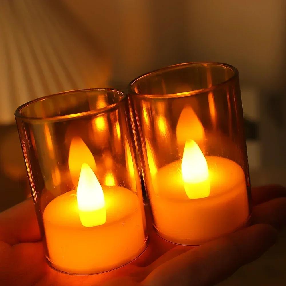 10/1 шт. Светодиодная акриловая чашка-свеча Электронная беспламенная свеча теплого света с батарейкой Свадьба День рождения Вечеринка Домашний декор Огни