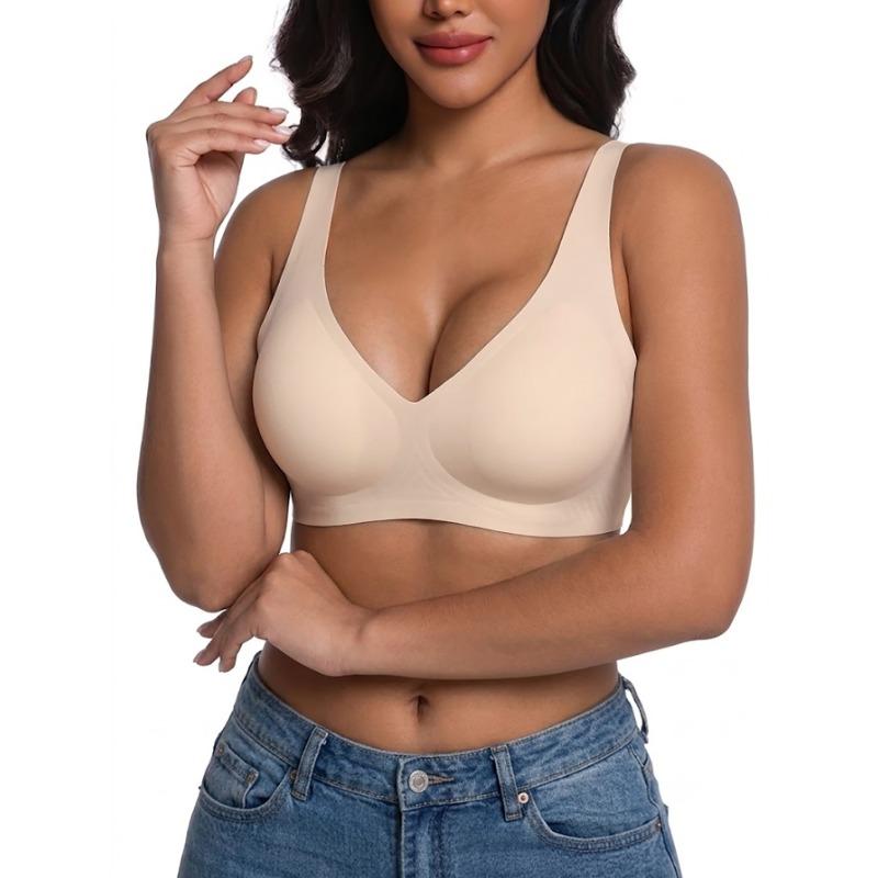 Women S Plus Size Seamless Deep V Leopard Print Thin Underwire Free Bra