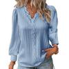 Women Fashion V Neck Blouse Long Sleeve Pullover Shirt Casual Solid Color Print Spring Fall Tops