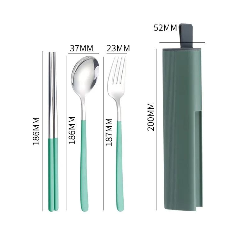 2/3Pcs 304 Stainless Steel Portable Tableware Spoon Fork Chopsticks Pupil Office Worker Spoon Fork and Chopsticks Sliding Box