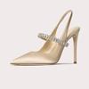 Fashion Women's Diamond Bao Head Sandals 2025 New Thin Heel Pointed Sheepskin Leather High Heels Women's Wedding Shoes Size 34-45