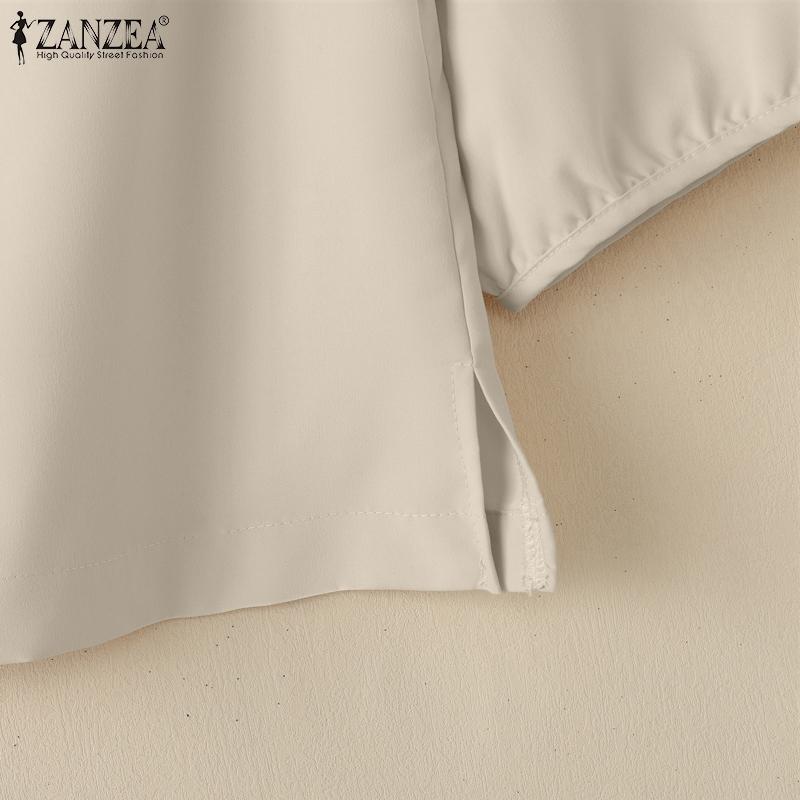ZANZEA Женская повседневная блузка свободного кроя с квадратным воротником и коротким рукавом