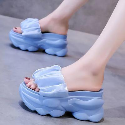 Мода 2024 года, пляжные шлепанцы, туфли на танкетке, женские тапочки на высокой платформе, уличные сандалии, 8 см, шлепанцы, летние женские толстые тапочки