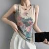 Women's Vest for Summer Wear, Knitted Thread Sleeveless T-shirt, Floral Thin Vest