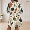 Women Plus Size V Neck Long Sleeve Pink Purple Plaid Printed Loose Curved Hem Dress