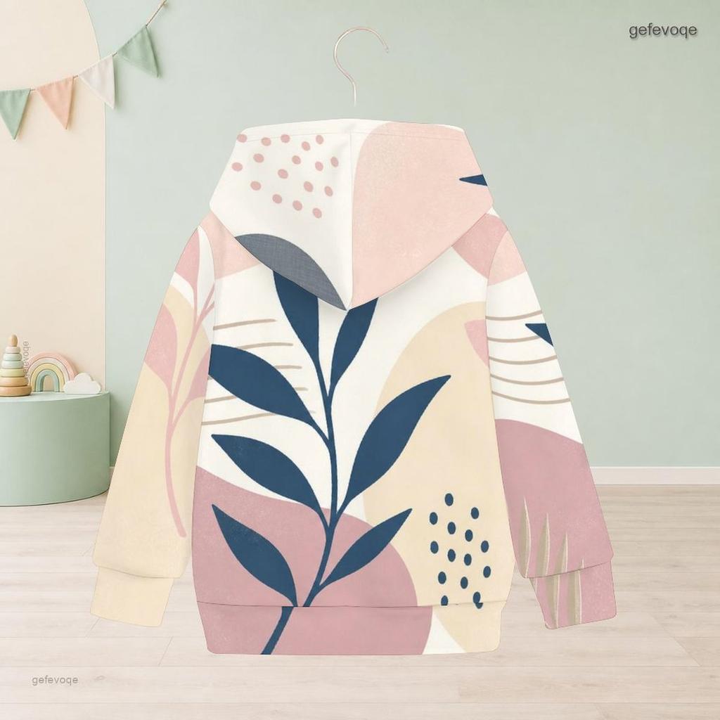 Girls Long Sleeve Hooded Pullover Abstract Leaf Printed Casual Sweatshirt