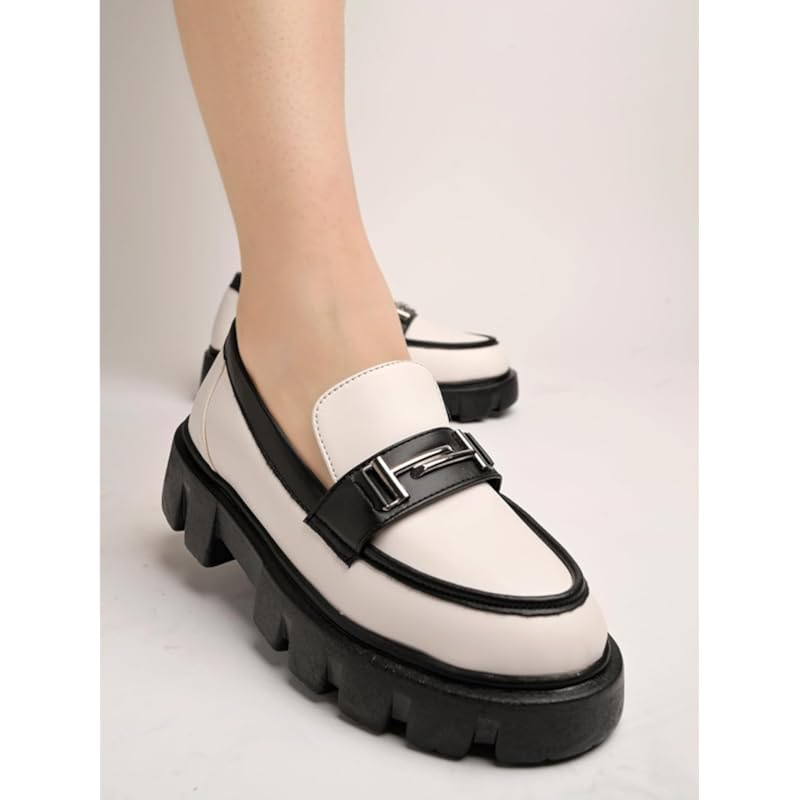 Shoetopia Белые мокасины с передней пряжкой для женщин и девочек / UK 5 - EU 38