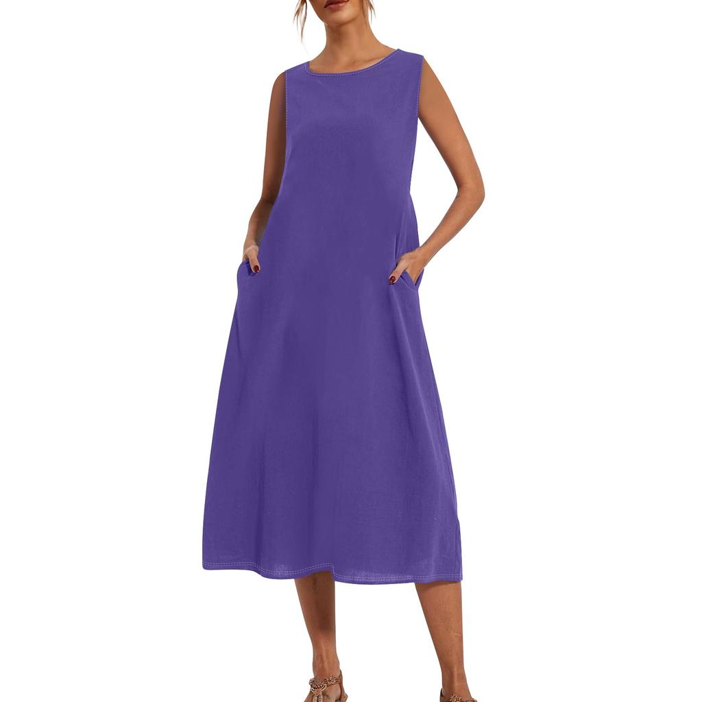 Женское модное летнее однотонное свободное платье без рукавов свободного кроя средней длины