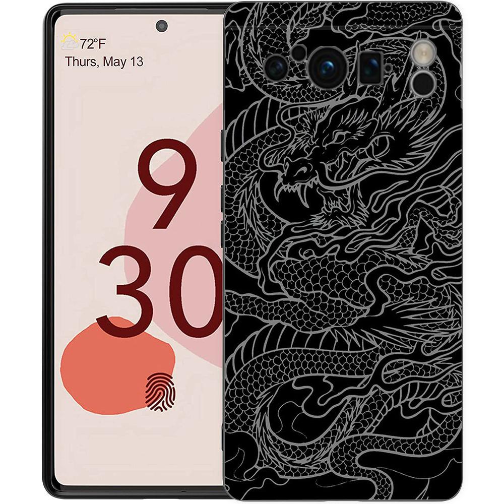 Чехол для телефона Google Pixel 8 7 6 Pro 8A 7A 6A, ТПУ-оболочка, Мягкий силикон, Ударопрочный, Черный чехол, Иллюзорный цвет, Китайский дракон