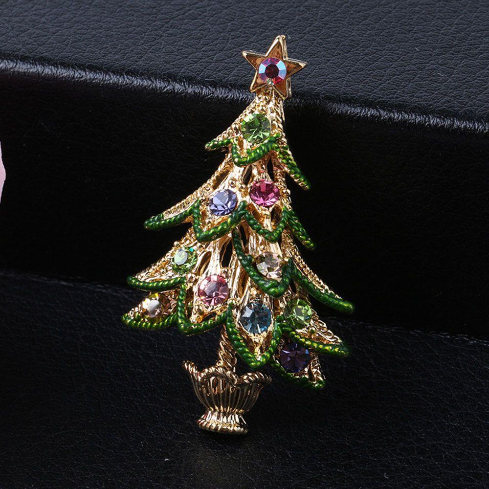 XMAS Small Gift Decor Accessories Crystal Woman Christmas Tree Brooches Jewelry Lapel Pins