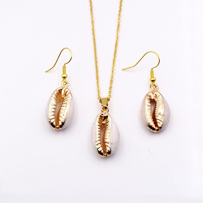 Choker Necklace Earrings Set Gold Hawaii Bead Shell Pearl Fashion Jewellery Natural Plated Seashell Pendant for Women
