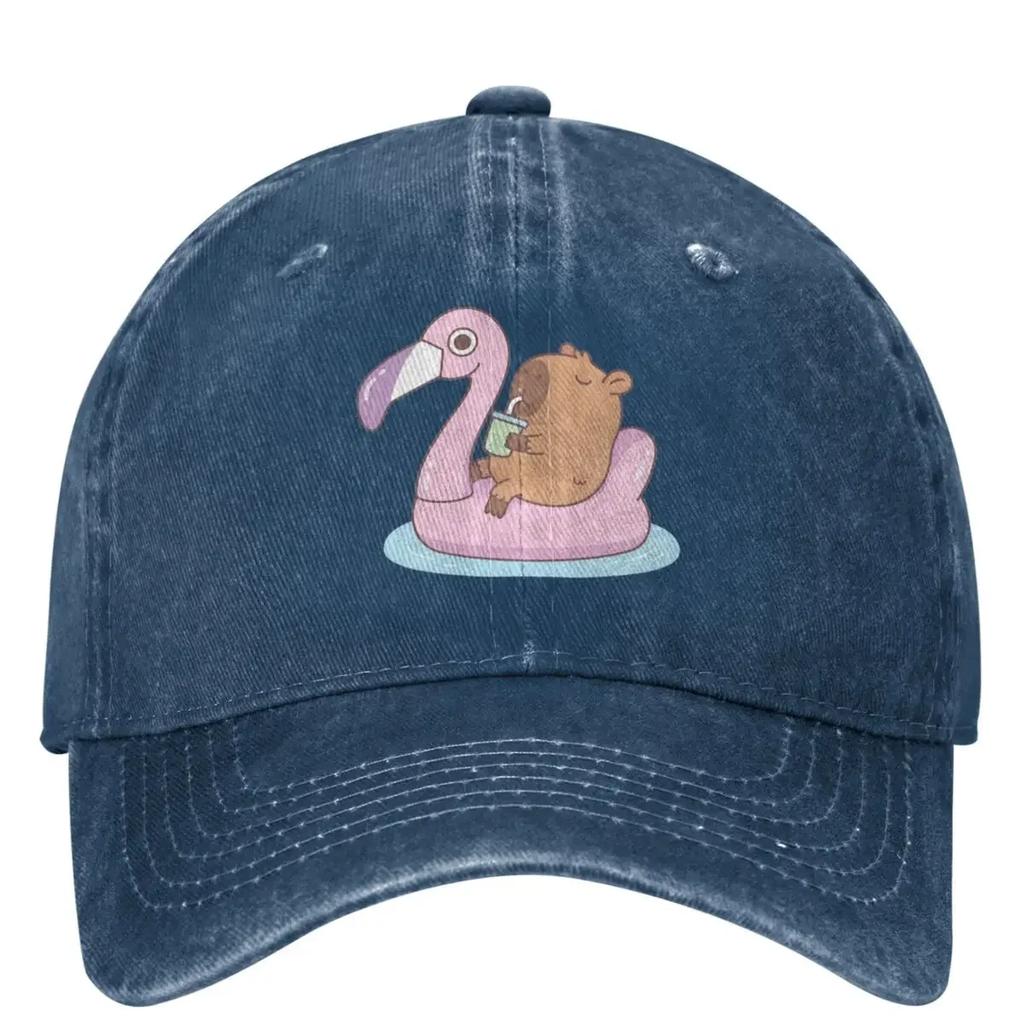 Cute Capybara Baseball Cap For Unisex Men Pink Flamingo Pool Float Casual Trucker Dad Hat Sun Visors Baseball Caps