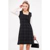 Women's Black-white Plaid Square Collar Long Sleeve Dress Arm-22y001182